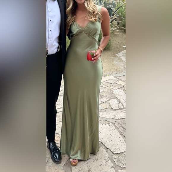 Reformation Chania Silk Dress in Artichoke Green Maxi Sleeveless Lace - Picture 14 of 14